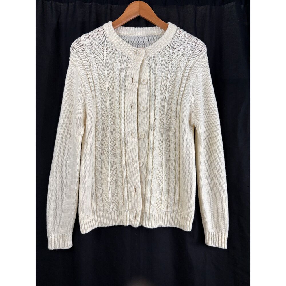 Vintage London Fog Cream Cable Knit Cardigan Sweater